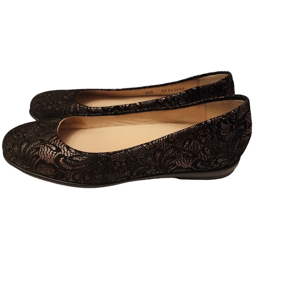 SAS Scenic Flats Black Suede Metallic Lace Print 6.5 Slim - Picture 1 of 11